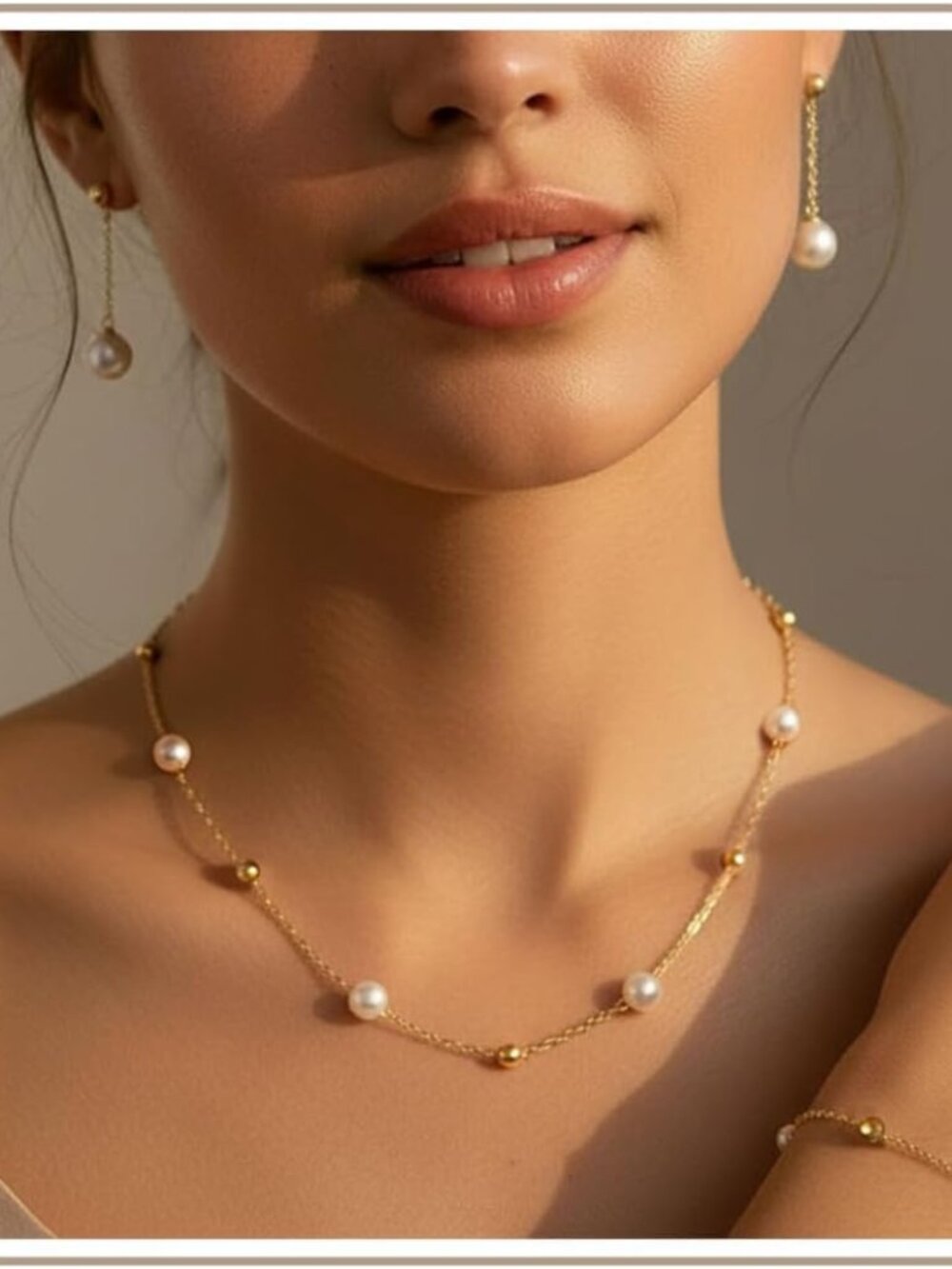 Gold Jewelry Sets For Women, Gold Pearl Dangle Earrings Bracelets Necklaces Set,